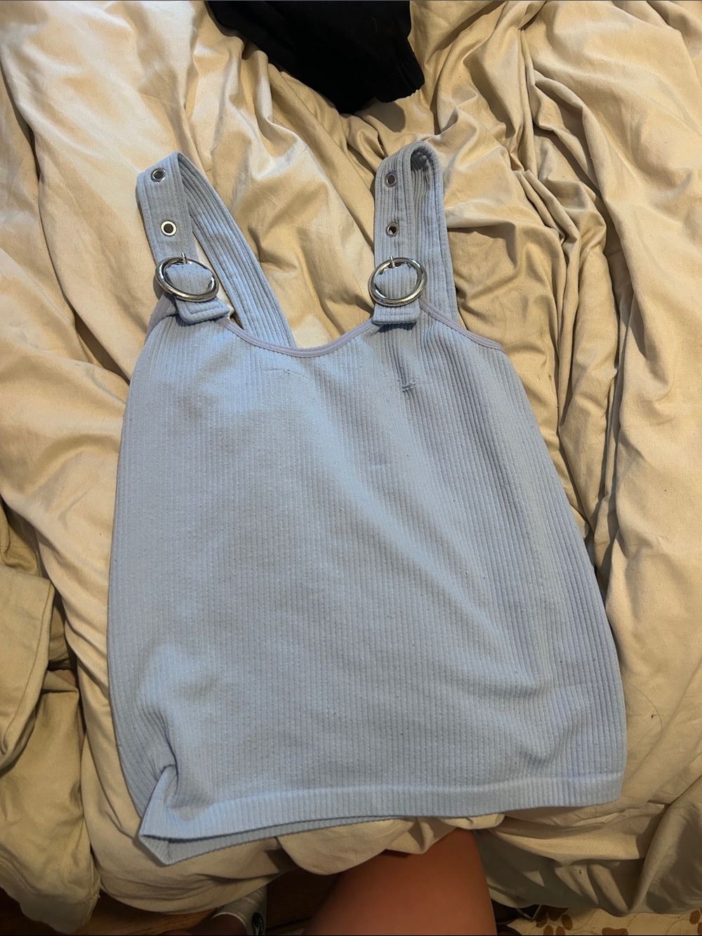 Light Blue Ribbed Tank with Silver Ring Straps